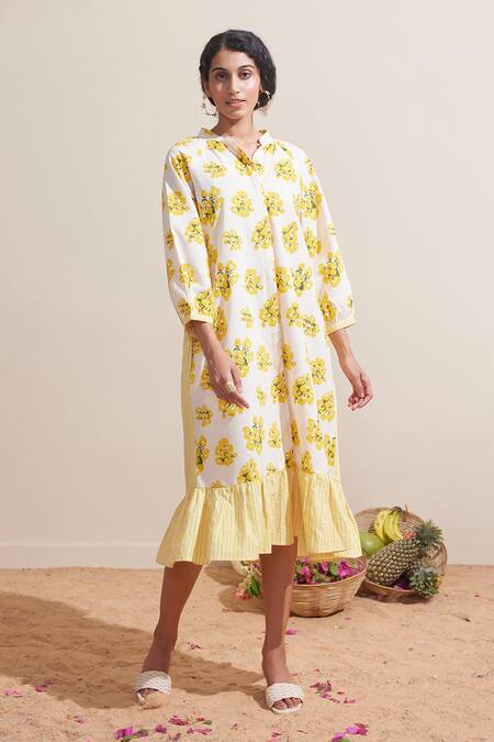 Buy Dressfolk Ivory Cotton Collared Floral Print Dress Online at Aza Fashions Buy_Dressfolk_Ivory Cotton Collared Floral Print Dress _Online_at_Aza_Fashions