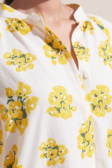 Dressfolk Ivory Cotton Collared Floral Print Dress at Aza Fashions Dressfolk_Ivory Cotton Collared Floral Print Dress _at_Aza_Fashions