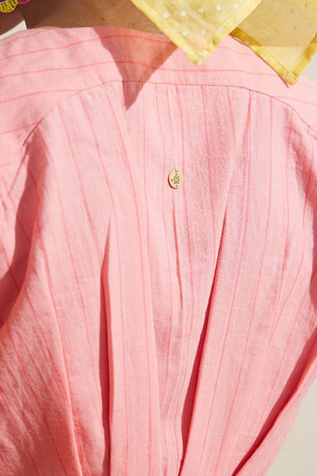 Shop_Dressfolk_Coral Cotton V-neck Striped Top And Pant Set_Online_at_Aza_Fashions