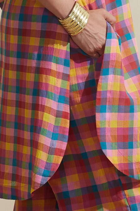 Dressfolk_Cotton Mandarin Collar Multi Color Checked Kurta And Pant Set_Online_at_Aza_Fashions