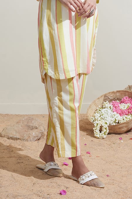Buy_Dressfolk_Multi Color Cotton Mandarin Collar Striped Kurta And Pant Set_Online_at_Aza_Fashions