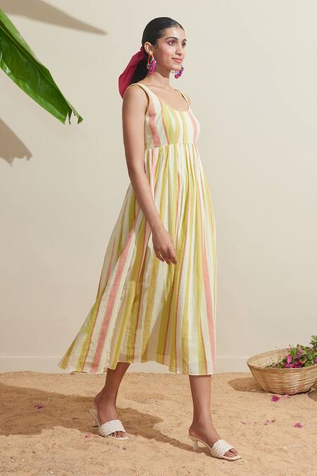 Dressfolk_Multi Color Cotton Scoop Neck Striped Dress_Online_at_Aza_Fashions
