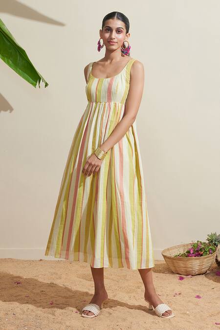 Buy_Dressfolk_Multi Color Cotton Scoop Neck Striped Dress_Online_at_Aza_Fashions