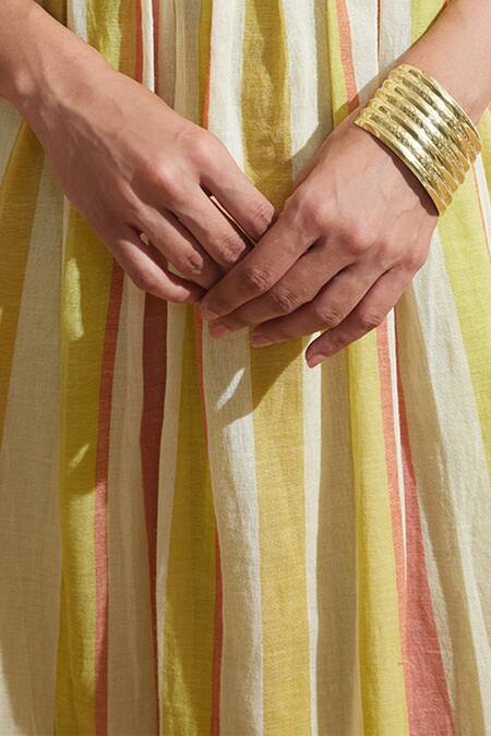 Dressfolk_Multi Color Cotton Scoop Neck Striped Dress_at_Aza_Fashions