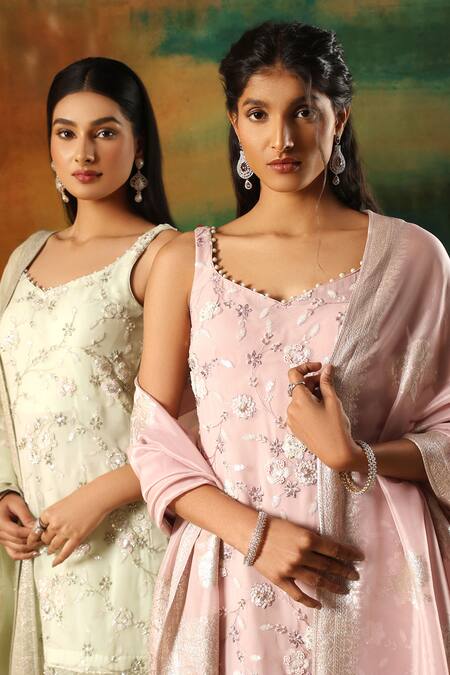 Buy Meenagurnam Lilac Viscose, Georgette Embroidery, Sequins Round Neck Sharara Set Online at Aza Fashions Buy_Meenagurnam_Lilac Viscose, Georgette Embroidery, Sequins Round Neck Sharara Set_Online_at_Aza_Fashions