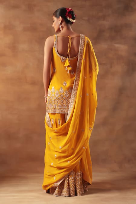 Meenagurnam Yellow Embroidered Sharara Kurta Set 