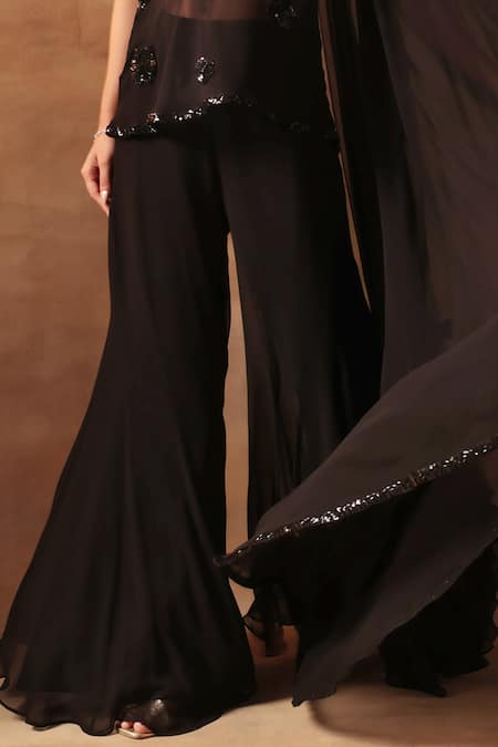 Buy_Meenagurnam_Black Georgette, Viscose Sequins, Embroidery, Cut Cutdana Embellished Kurta Set _Online_at_Aza_Fashions