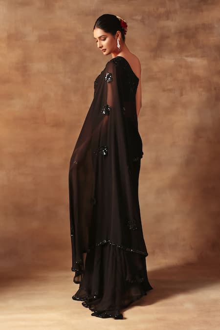 Meenagurnam Black Cutdana Embellished Kurta Set 