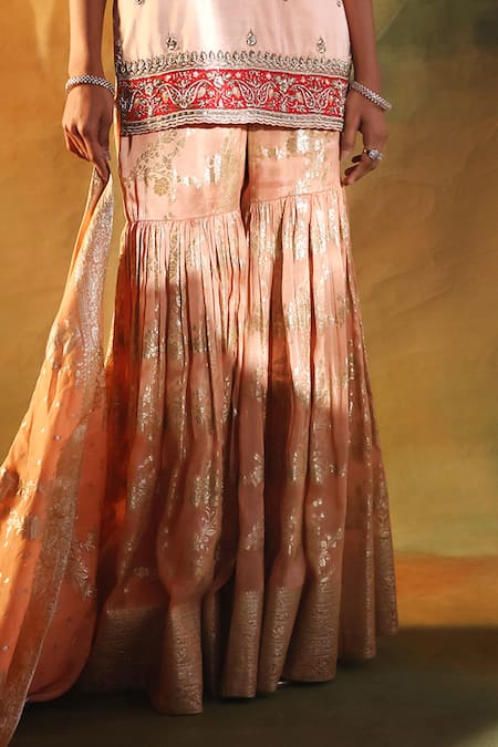Shop_Meenagurnam_Blush Sequins, Embroidery Round Neck Gold Kurta Set _Online_at_Aza_Fashions