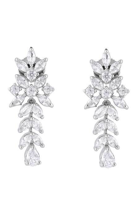 Shop_Prihan Luxury Jewelry_White Stones Rhodium Plated Necklace And Earring Set _Online_at_Aza_Fashions