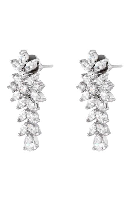 Prihan Luxury Jewelry_White Stones Rhodium Plated Necklace And Earring Set _at_Aza_Fashions