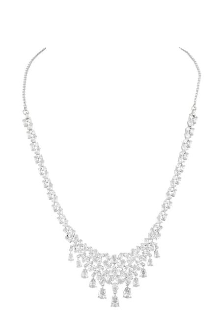 Prihan Luxury Jewelry White Crystals Rhodium Plated Necklace And Earring Set Online at Aza Fashions Prihan Luxury Jewelry_White Crystals Rhodium Plated Necklace And Earring Set _Online_at_Aza_Fashions