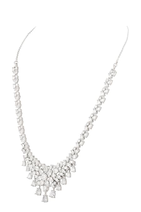 Buy Prihan Luxury Jewelry White Crystals Rhodium Plated Necklace And Earring Set Online at Aza Fashions Buy_Prihan Luxury Jewelry_White Crystals Rhodium Plated Necklace And Earring Set _Online_at_Aza_Fashions