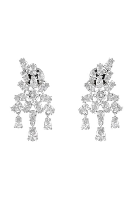 Shop Prihan Luxury Jewelry White Crystals Rhodium Plated Necklace And Earring Set Online at Aza Fashions Shop_Prihan Luxury Jewelry_White Crystals Rhodium Plated Necklace And Earring Set _Online_at_Aza_Fashions