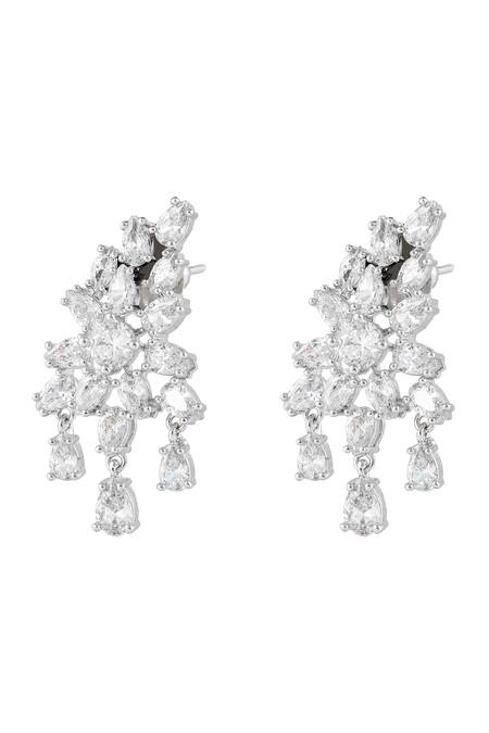 Prihan Luxury Jewelry White Crystals Rhodium Plated Necklace And Earring Set at Aza Fashions Prihan Luxury Jewelry_White Crystals Rhodium Plated Necklace And Earring Set _at_Aza_Fashions