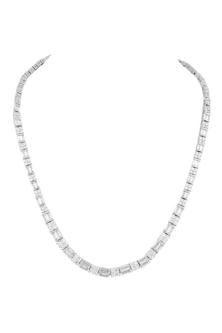 Prihan Luxury Jewelry White Rhodium Plated Necklace And Earring Set Online at Aza Fashions Prihan Luxury Jewelry_White Rhodium Plated Necklace And Earring Set _Online_at_Aza_Fashions