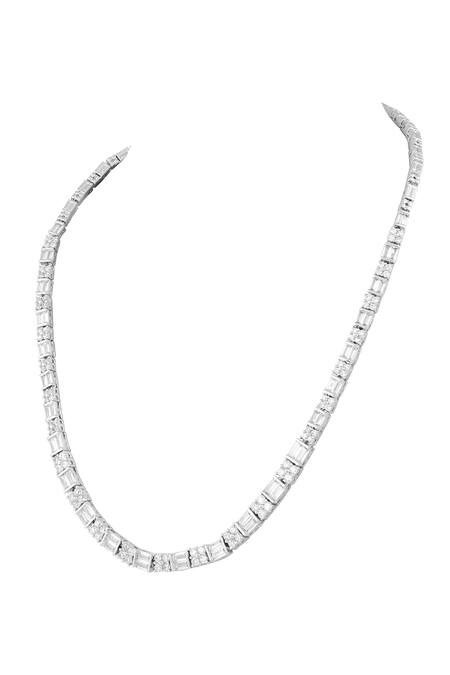 Buy Prihan Luxury Jewelry White Rhodium Plated Necklace And Earring Set Online at Aza Fashions Buy_Prihan Luxury Jewelry_White Rhodium Plated Necklace And Earring Set _Online_at_Aza_Fashions