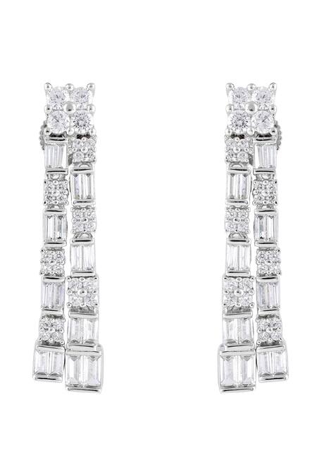 Shop Prihan Luxury Jewelry White Rhodium Plated Necklace And Earring Set Online at Aza Fashions Shop_Prihan Luxury Jewelry_White Rhodium Plated Necklace And Earring Set _Online_at_Aza_Fashions