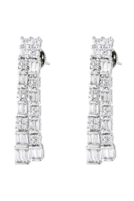 Prihan Luxury Jewelry White Rhodium Plated Necklace And Earring Set at Aza Fashions Prihan Luxury Jewelry_White Rhodium Plated Necklace And Earring Set _at_Aza_Fashions