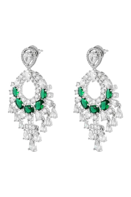 Buy_Prihan Luxury Jewelry_White Crystals Emerald And Designer Necklace Set _Online_at_Aza_Fashions