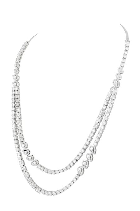Buy_Prihan Luxury Jewelry_White Crystals, Rhinestones Rhodium Plated Necklace And Earrings Set _Online_at_Aza_Fashions