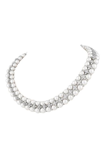 Prihan Luxury Jewelry White Pearls Necklace And Earring Set at Aza Fashions Prihan Luxury Jewelry_White Pearls Necklace And Earring Set _at_Aza_Fashions