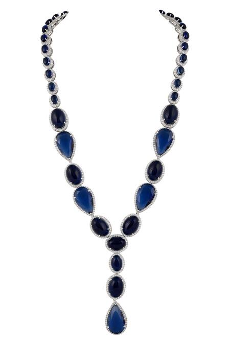 Buy Prihan Luxury Jewelry Blue Imitation Gemstones Rhodium Plated Necklace And Earring Set Online at Aza Fashions Buy_Prihan Luxury Jewelry_Blue Imitation Gemstones Rhodium Plated Necklace And Earring Set _Online_at_Aza_Fashions