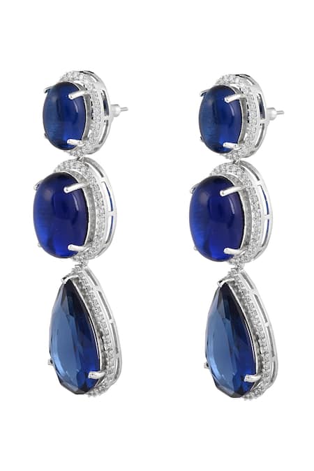 Shop Prihan Luxury Jewelry Blue Imitation Gemstones Rhodium Plated Necklace And Earring Set Online at Aza Fashions Shop_Prihan Luxury Jewelry_Blue Imitation Gemstones Rhodium Plated Necklace And Earring Set _Online_at_Aza_Fashions