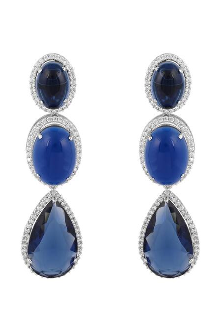 Prihan Luxury Jewelry Blue Imitation Gemstones Rhodium Plated Necklace And Earring Set at Aza Fashions Prihan Luxury Jewelry_Blue Imitation Gemstones Rhodium Plated Necklace And Earring Set _at_Aza_Fashions