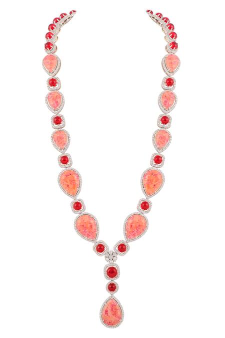 Prihan Luxury Jewelry_Pink Stones, Crystals Rhodium Plated Jewelry Set _Online_at_Aza_Fashions