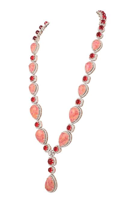 Buy_Prihan Luxury Jewelry_Pink Stones, Crystals Rhodium Plated Jewelry Set _Online_at_Aza_Fashions
