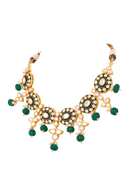 Buy_Prihan Luxury Jewelry_Green Gemstones, Pearls Designer Necklace And Earring Set _Online_at_Aza_Fashions