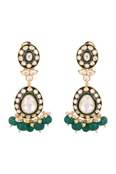 Shop_Prihan Luxury Jewelry_Green Gemstones, Pearls Designer Necklace And Earring Set _Online_at_Aza_Fashions