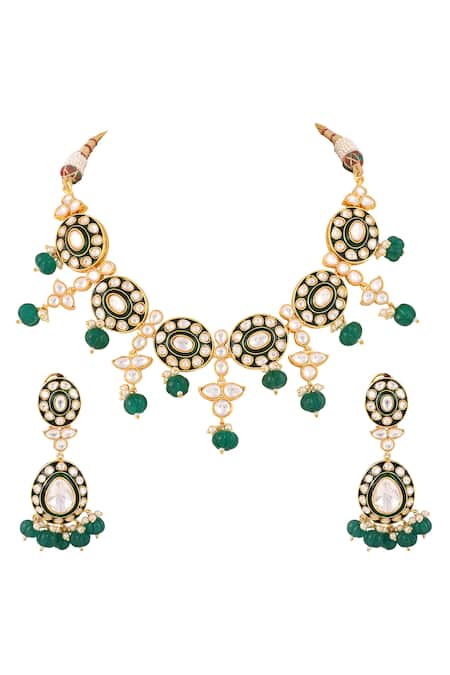 Prihan Luxury Jewelry Green Designer Necklace & Earring Set 