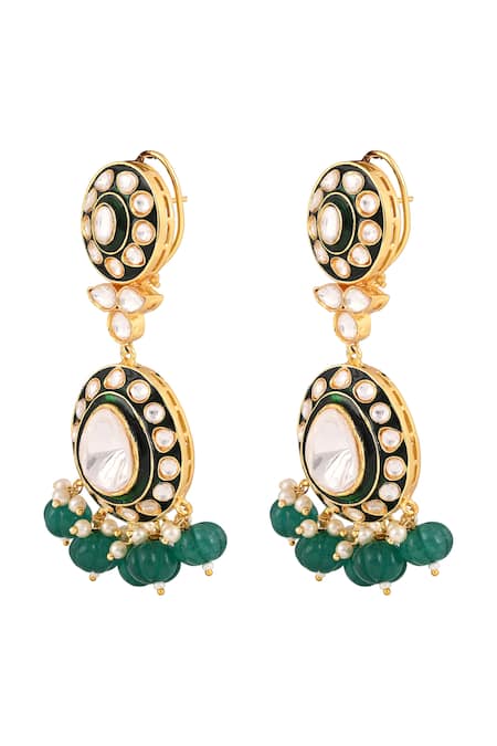 Prihan Luxury Jewelry_Green Gemstones, Pearls Designer Necklace And Earring Set _at_Aza_Fashions