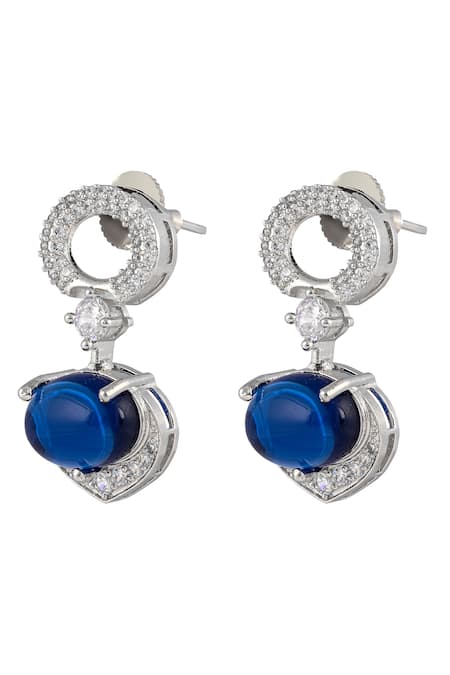 Shop_Prihan Luxury Jewelry_Blue Rhinestones Rhodium Plated Necklace And Earring Set _Online_at_Aza_Fashions
