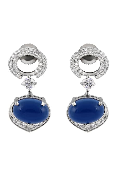 Prihan Luxury Jewelry_Blue Rhinestones Rhodium Plated Necklace And Earring Set _at_Aza_Fashions