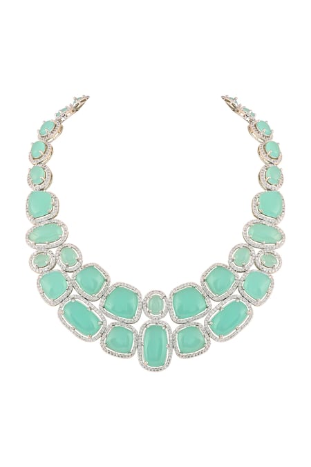 Prihan Luxury Jewelry_Mint Stones Rhodium Plated Jewelry Set _Online_at_Aza_Fashions