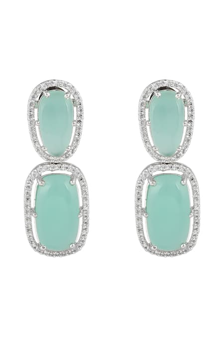 Shop_Prihan Luxury Jewelry_Mint Stones Rhodium Plated Jewelry Set _Online_at_Aza_Fashions