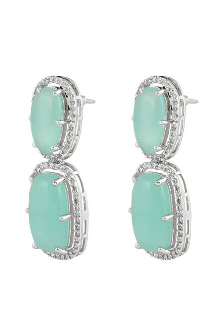 Buy_Prihan Luxury Jewelry_Mint Stones Rhodium Plated Jewelry Set 