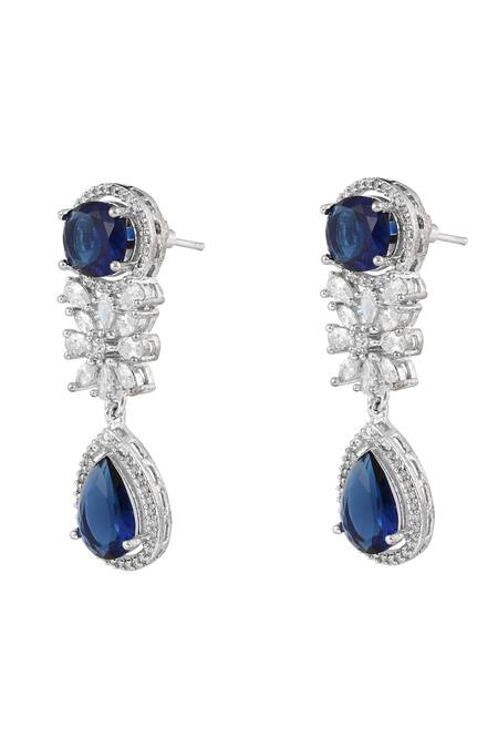 Prihan Luxury Jewelry_Blue Gemstones, Crystals Rhodium Plated Necklace And Earrings Set _Online_at_Aza_Fashions