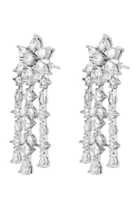 Prihan Luxury Jewelry White Crystals Rhodium Plated Necklace And Earrings Set at Aza Fashions Prihan Luxury Jewelry_White Crystals Rhodium Plated Necklace And Earrings Set _at_Aza_Fashions