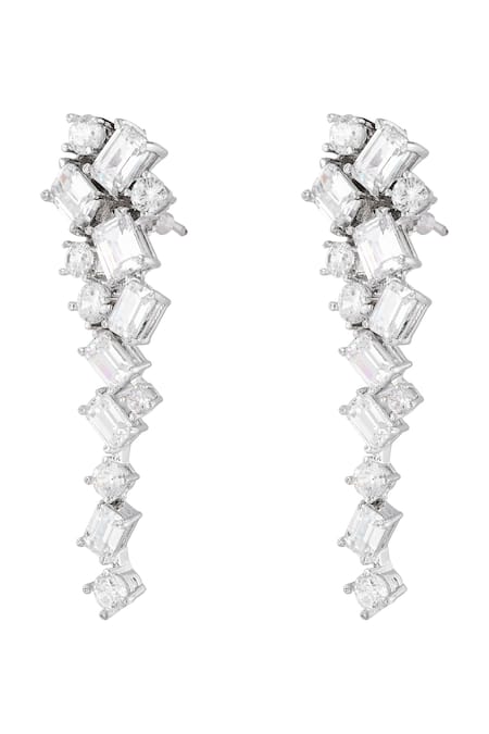 Buy_Prihan Luxury Jewelry_White Crystals Rhodium Plated Necklace And Earrings Set _Online_at_Aza_Fashions