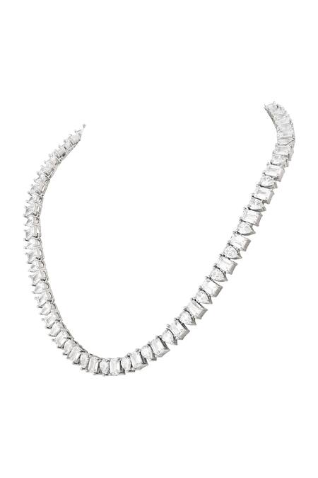 Prihan Luxury Jewelry_White Stones Rhodium Plated Necklace And Earring Set _Online_at_Aza_Fashions