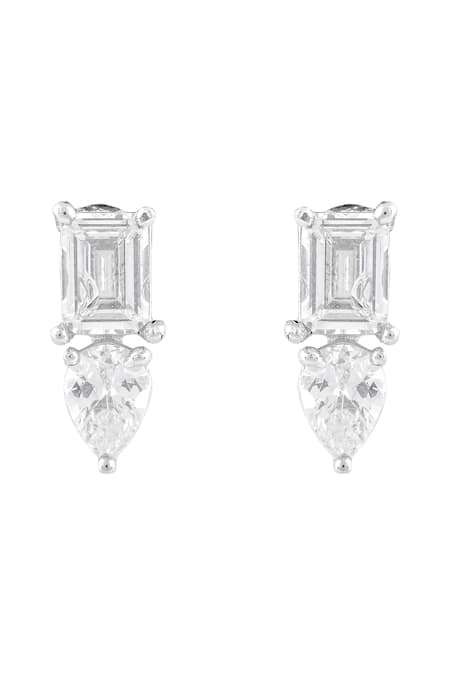 Shop_Prihan Luxury Jewelry_White Stones Rhodium Plated Necklace And Earring Set _Online_at_Aza_Fashions