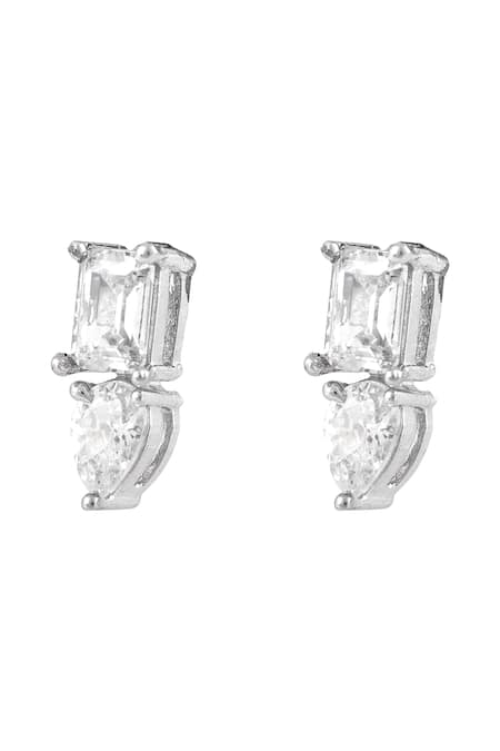 Prihan Luxury Jewelry_White Stones Rhodium Plated Necklace And Earring Set _at_Aza_Fashions