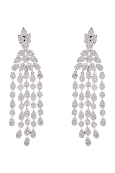 Buy_Prihan Luxury Jewelry_White Rhodium Plated Necklace And Earring Set _Online_at_Aza_Fashions