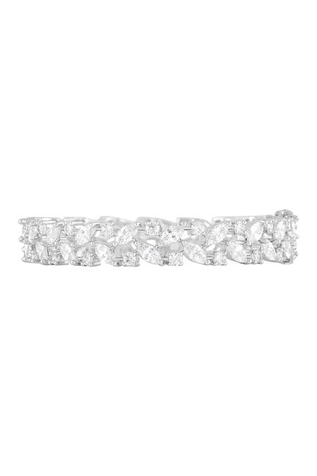 Prihan Luxury Jewelry_White Rhodium Plated Bangle Set _Online_at_Aza_Fashions
