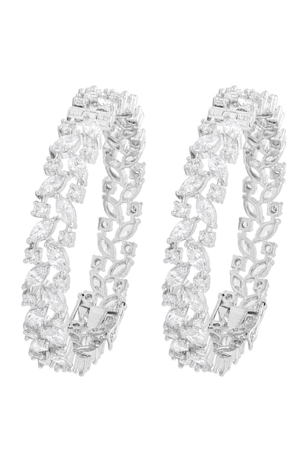 Prihan Luxury Jewelry Rhodium Plated White Bangle Set 