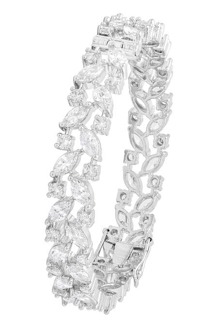 Buy_Prihan Luxury Jewelry_White Rhodium Plated Bangle Set _Online_at_Aza_Fashions